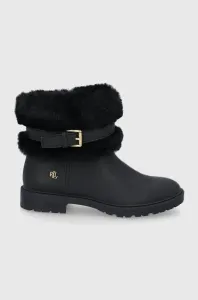 Kožené kotníkové boty Lauren Ralph Lauren dámské, černá barva, na plochém podpatku, lehce zateplené