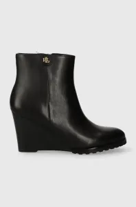 Kožené kotníkové boty Lauren Ralph Lauren Shaley dámské, černá barva, na klínku, 802810043002