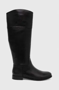 Kožené kozačky Lauren Ralph Lauren Justine dámské, černá barva, na plochém podpatku, 802915418002