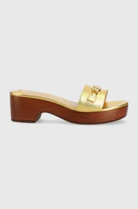Kožené pantofle Lauren Ralph Lauren ROXANNE dámské, zlatá barva, na podpatku, 802900076001 #5911980