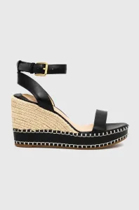 Kožené sandály Lauren Ralph Lauren 802884124001 dámské, černá barva, na klínku #4307474