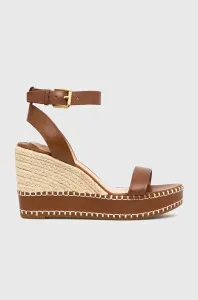 Kožené sandály Lauren Ralph Lauren 802884124002 dámské, hnědá barva, na klínku