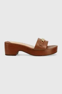 Pantofle Lauren Ralph Lauren dámské, hnědá barva, na podpatku #4610208