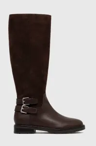 Semišové boty Lauren Ralph Lauren Burncalf dámské, hnědá barva, na plochém podpatku #4118556