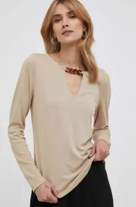 Tričko s dlouhým rukávem Lauren Ralph Lauren béžová barva