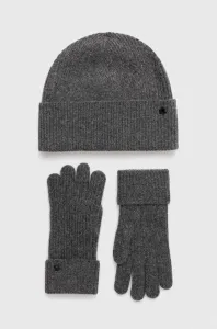 Vlněná čepice a rukavice Lauren Ralph Lauren šedá barva