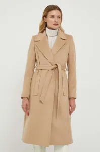 Vlněný kabát Lauren Ralph Lauren béžová barva, přechodný, bez zapínání