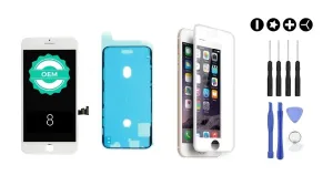MULTIPACK - Bílý LCD displej pro iPhone 8 + LCD adhesive (lepka pod displej) + 3D ochranné sklo + sada nářadí