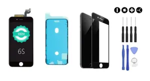 MULTIPACK - Černý LCD displej pro iPhone 6S + LCD adhesive (lepka pod displej) + 3D ochranné sklo + sada nářadí