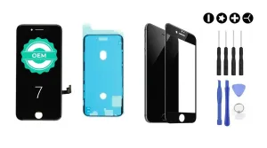 MULTIPACK - Černý LCD displej pro iPhone 7 + LCD adhesive (lepka pod displej) + 3D ochranné sklo + sada nářadí