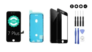 MULTIPACK - Černý LCD displej pro iPhone 7 Plus + LCD adhesive (lepka pod displej) + 3D ochranné sklo + sada nářadí
