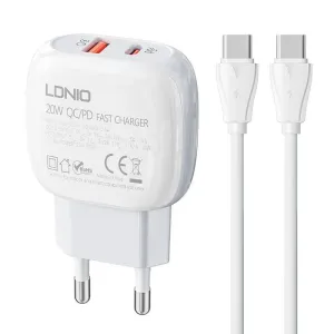 LDNIO A2313C USB, USB-C 20W síťová nabíječka + kabel USB-C - USB-C