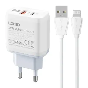 LDNIO A2421C USB, USB-C 22,5W síťová nabíječka + kabel Lightning