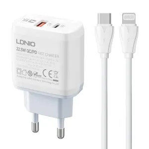 LDNIO A2421C USB, USB-C 22,5W síťová nabíječka + kabel USB-C - Lightning