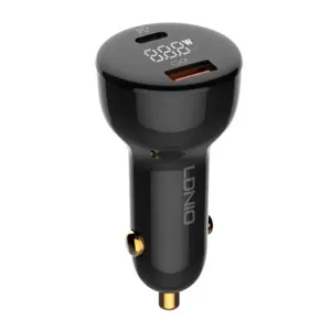 Nabíječka do auta LDNIO C101, USB + USB-C, 100W + kabel USB-C na Lightning (černá)