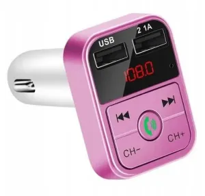 LED21 FM Transmiter Adaptér Bluetooth 5.0 vysílač 2xUSB MicroSD Růžový