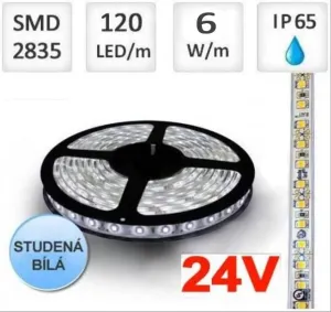 LED21 LED pásek 24V 60ks/m 2835 6W/m voděodolný-termokokon 1m, Studená bílá