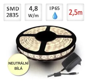 LED21 SADA LED pásek 2,5m 4,8W/m 60ks/m 2835 voděodolný Neutrální bílá + Zdroj