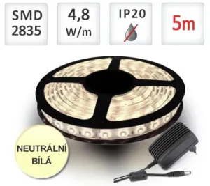 LED21 SADA LED pásek 5m 4,8W/m 60ks/m 2835 Neutrální bílá + Zdroj