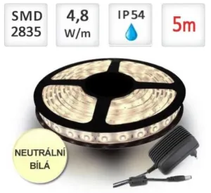 LED21 SADA LED pásek 5m 4,8W/m 60ks/m 2835 voděodolný Neutrální bílá + Zdroj