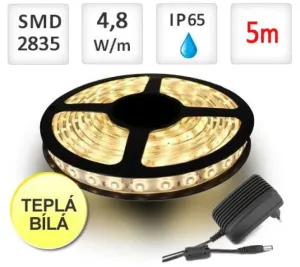 LED21 SADA LED pásek 5m 4,8W/m 60ks/m 2835 voděodolný Teplá bílá + Zdroj