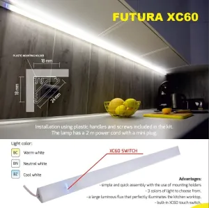 LED21 FUTURA SC60 nábytkové rohové svítidlo pod skříňky 18W/m se spínačem a stmívačem 1100mm  FUTSC-1100