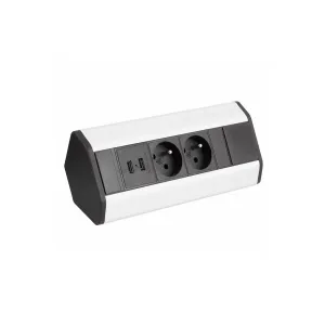 LED21 CORNER BOX USB rohová nábytková zásuvka, barva hliník / černá