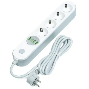 LED21 Prodlužovací SMART kabel - šňůra 1.8m se 4 síťovými a 4 USB zásuvkami, vypínač, bílý #4427406