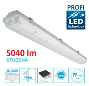 LED21 KOMPLET PROFI 2 Prachotěsné svítidlo +2 LED trubice T8 36W 5040lm 120cm Studená bílá TRU31321CW