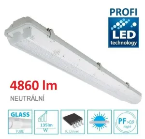 LED21 KOMPLET PROFI 3 Prachotěsné svítidlo +2 LED trubice T8 36W 4860lm 120cm Neutrální bílá TRU31321GRNW