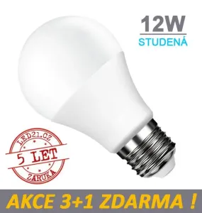 LED21 LED žárovka E27 12W 18xSMD2835 1155lm CCD Studená bílá, 3+1 Zdarma