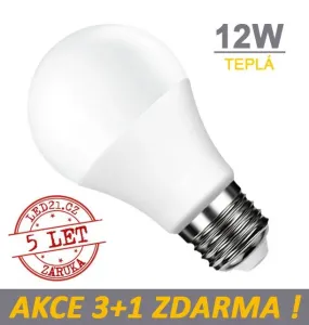 LED21 LED žárovka E27 12W 18xSMD2835 1155lm CCD Teplá bílá, 3+1 Zdarma