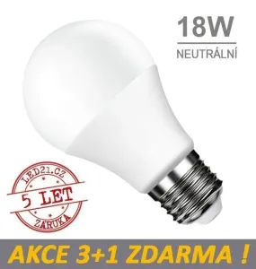 LED21 LED žárovka E27 18W SMD2835 1880 lm CCD Neutrální bílá, 3+1 Zdarma
