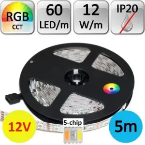 LEDLabs LED pásek 12V RGB+CCT 5-chip 5050 5m 12W/m 60LED/m