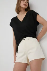 Džínové šortky Lee dámské, béžová barva, hladké, high waist