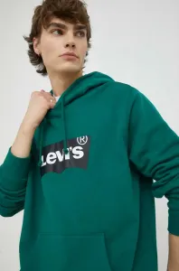 Bavlněná mikina Levi's pánská, zelená barva, s kapucí, s potiskem #5657181