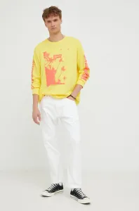 Bavlněné tričko s dlouhým rukávem Levi's žlutá barva, s potiskem #4844870