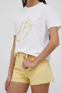 Džínové šortky Levi's dámské, žlutá barva, hladké, high waist