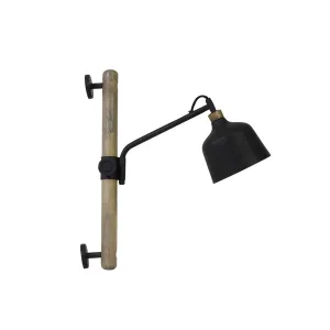 Černá kovová nástěnná lampa se dřevem Banu M - 40*14*44 cm 3120212M
