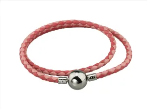 Linda's Jewelry Kožený náramek Dvojitý Růžový Chirurgická ocel INR088 Délka: 17