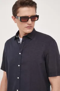 Košile s příměsí lnu Liu Jo tmavomodrá barva, regular, s klasickým límcem