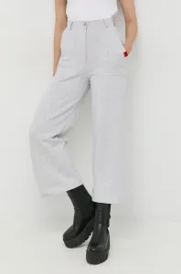 Bavlněné kalhoty Love Moschino dámské, šedá barva, jednoduché, high waist #5624213