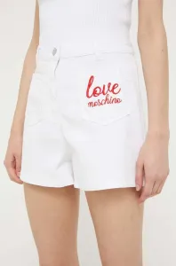 Džínové šortky Love Moschino dámské, bílá barva, s aplikací, high waist #5911894
