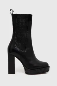 Kožené kotníkové boty Love Moschino dámské, černá barva, na podpatku #4231316