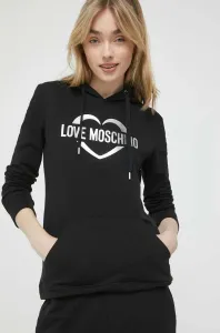 Mikina Love Moschino dámská, černá barva, s kapucí, s potiskem
