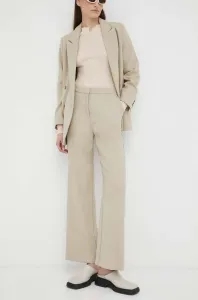 Kalhoty Lovechild dámské, béžová barva, jednoduché, high waist #5054014