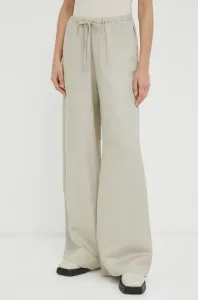 Plátěné kalhoty Lovechild béžová barva, široké, high waist