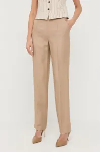 Kalhoty s příměsí lnu Luisa Spagnoli béžová barva, high waist
