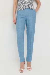 Plátěné kalhoty Luisa Spagnoli fialová barva, jednoduché, high waist