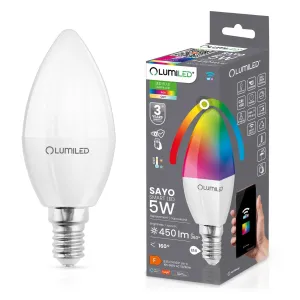 LED žárovka LED E14 B35 Svíčka 5W = 40W 450lm RGB Stmívatelná CCT inteligentní TUYA WiFi SMART SAYO LUMILED